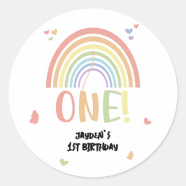 Schattige pastel regenboog 1e verjaardag ronde sticker