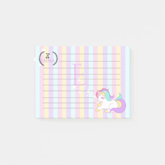 Schattige Pastel Regenboog Kleuren Monogram Eenhoo Post-it® Notes (Voorkant)