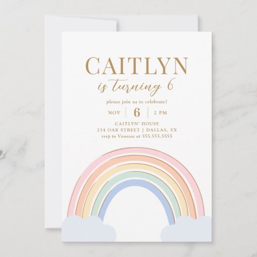 Schattige Pastel Regenboog Meisje Verjaardag Kaart (Voorkant)