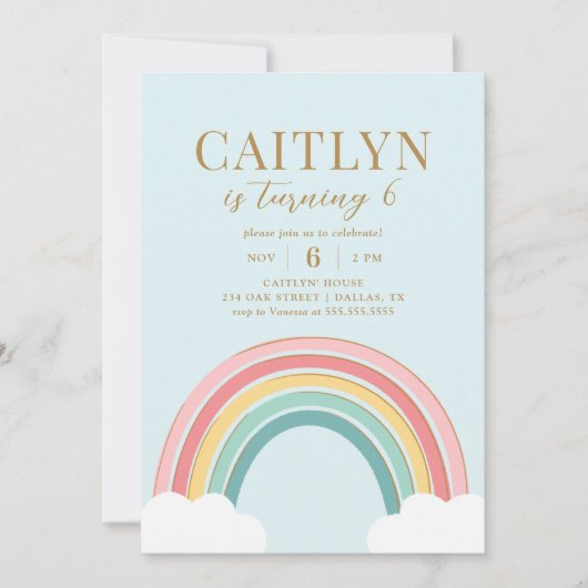 Schattige Pastel Regenboog Meisje Verjaardag Kaart (Voorkant)