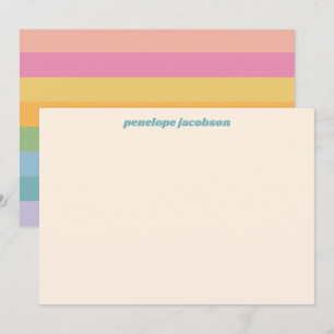 Schattige Pastel Regenboog Strepen Retro Gepersona Notitiekaartje