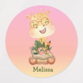 Schattige Pastel Roze Bloem Giraffe Naam Labels (Design 1)