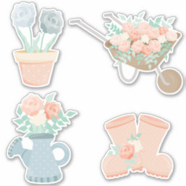 Schattige Pastel Roze Bloementuin Sticker