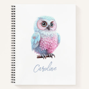 Schattige Pastel Roze en Blauwe Cartoon Uil Notitieboek
