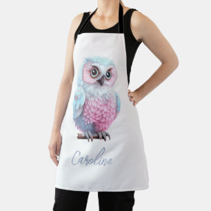 Schattige Pastel Roze en Blauwe Cartoon Uil Schort