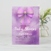 Schattige Pastel Roze Lila Bow Girl Baby shower Kaart (Staand voorkant)
