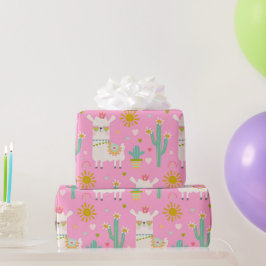 Schattige Pastel Roze Party Llama Kinder Gift Cadeaupapier