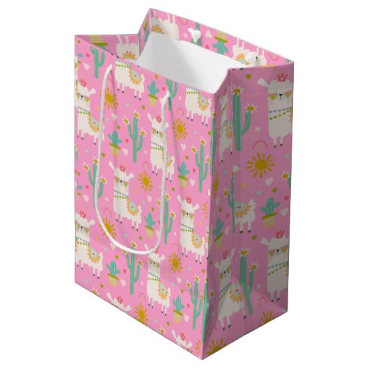 Schattige Pastel Roze Party Llama Kinder Gift Medium Cadeauzakje (Voorkant Gekanteld)