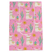 Schattige Pastel Roze Party Llama Kinder Gift Medium Cadeauzakje (Achterkant)
