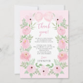 Schattige pastel roze strik bloemenelegant baby sh bedankkaart (Voorkant)