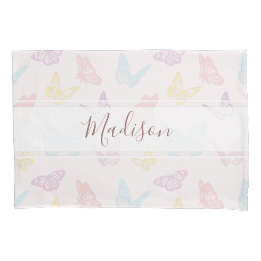 Schattige Pastel Roze Vlinderpatroon met Meisjes N Kussensloop (Voorkant)