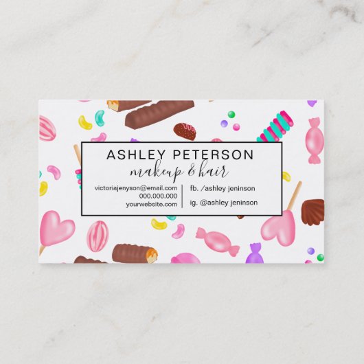 Schattige pastel snoep lief illustratiepatroon visitekaartje (Achterkant)