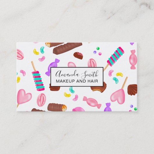 Schattige pastel snoep lief illustratiepatroon visitekaartje (Voorkant)