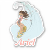 Schattige Pastel Surfer Meisje met Naam Zomer Esth Sticker (Voorkant)