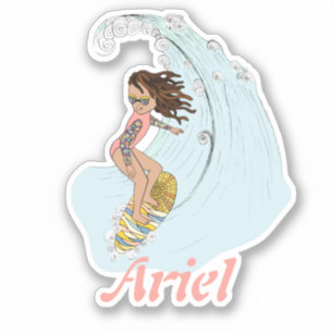 Schattige Pastel Surfer Meisje met Naam Zomer Esth Sticker