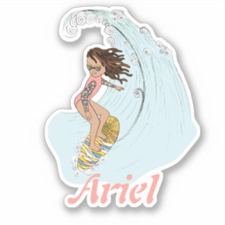 Schattige Pastel Surfer Meisje met Naam Zomer Esth Sticker