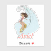 Schattige Pastel Surfer Meisje met Naam Zomer Esth Sticker (Vel)