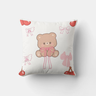 Schattige Pastel Teddybeer Roze Strik Droom Esthet Kussen