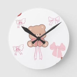 Schattige Pastel Teddybeer Roze Strik Droom Esthet Ronde Klok