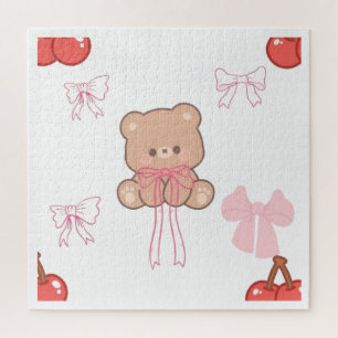 Schattige Pastel Teddybeer Roze Strik Droomachtige Legpuzzel