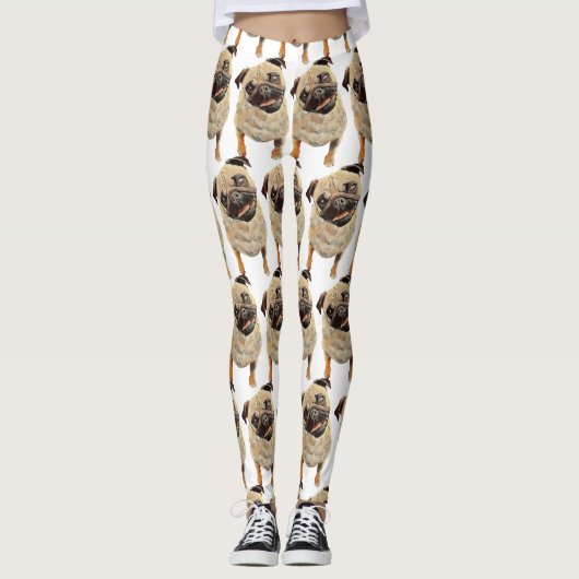 Schattige Pastel Tekenen Pug Dog Leggings (Voorkant)