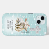 Schattige Pastel Turquoise Bloemlammeren Kruisbijb Case-Mate iPhone Case (Achterkant (horizontaal))