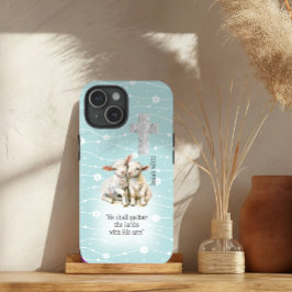 Schattige Pastel Turquoise Bloemlammeren Kruisbijb iPhone 15 Case