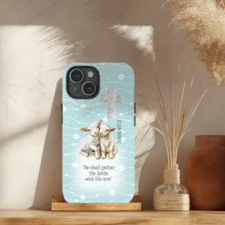 Schattige Pastel Turquoise Bloemlammeren Kruisbijb iPhone 15 Case