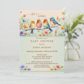 Schattige Pastel Vogels Waterverf Bloemen Baby sho Kaart (Staand voorkant)