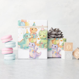 Schattige Pastel Waterverf Dinosaurussen Verjaarda Cadeaupapier