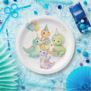 Schattige Pastel Waterverf Dinosaurussen Verjaarda Papieren Bordje