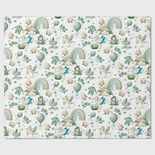 Schattige pastel Waterverf Mint Groen Baby Nieuw g Cadeaupapier (Vlak)