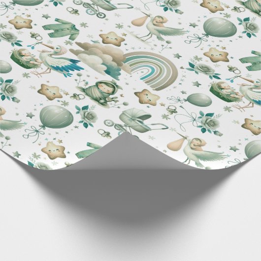 Schattige pastel Waterverf Mint Groen Baby Nieuw g Cadeaupapier (Hoek)