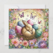 Schattige pastel Waterverf slaperig konijntje paas Feestdagenkaart (Voorkant)