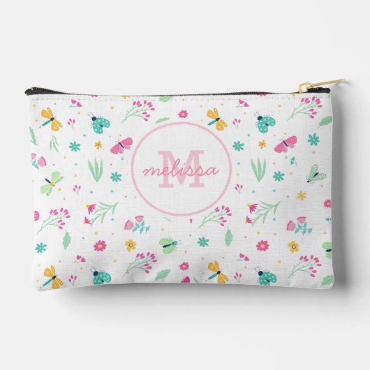 Schattige Pastel Wit Roze Bloempatroon Monogram Etui (Achterkant)