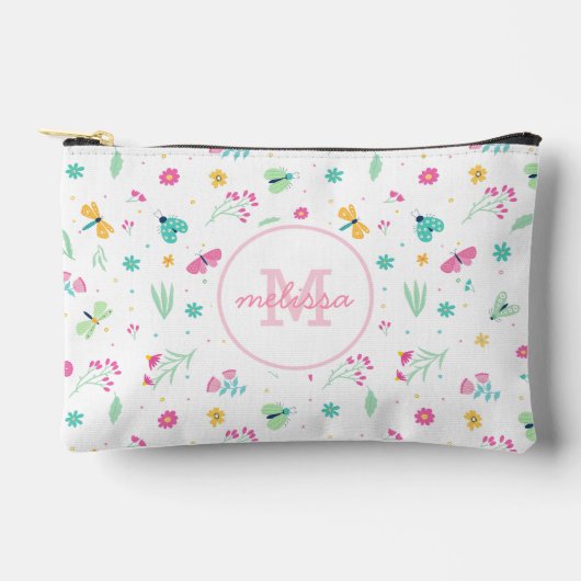 Schattige Pastel Wit Roze Bloempatroon Monogram Etui (Voorkant)