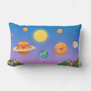 Schattige pastel zonnestelsel – Cartoon Planets Ar Kussen