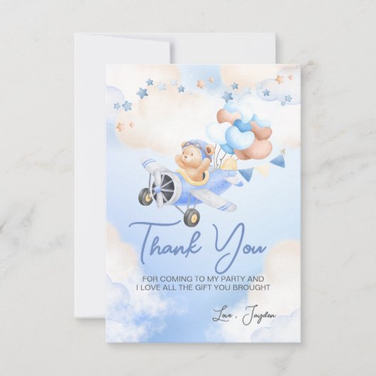 Schattige pastelblauw bruin Baby Beer op het vlieg Bedankkaart (Voorkant)