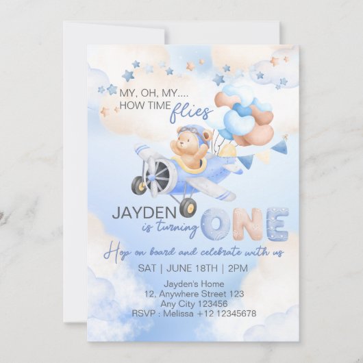 Schattige pastelblauw bruin Baby Beer op het vlieg Kaart (Voorkant)