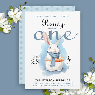 Schattige pastelblauw wat konijntje eerste Waterve Kaart