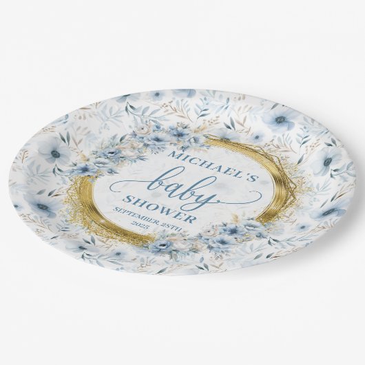 Schattige pastelblauwe bloemetjes gouden boho show papieren bordje (Gekanteld)