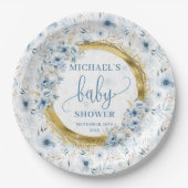 Schattige pastelblauwe bloemetjes gouden boho show papieren bordje (Voorkant)