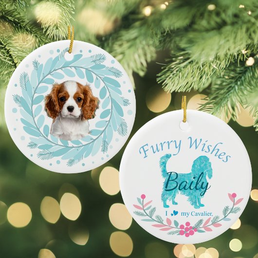 Schattige Pastelblauwe Cavalier | Op Maat Gemaakte Keramisch Ornament