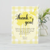 Schattige pastelgeel gingham Baby shower Bedankkaart (Staand voorkant)