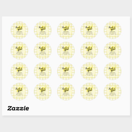 Schattige pastelgeel gingham Baby shower Ronde Sticker (Vel)
