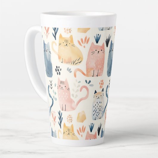 Schattige pastelkattenpatroon latte mok (Linkerhoek)
