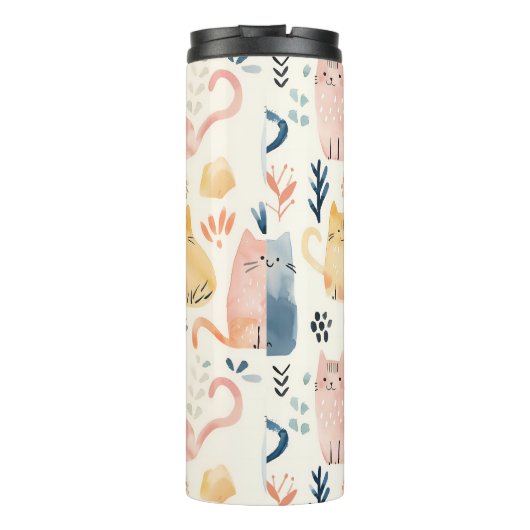 Schattige pastelkattenpatroon thermosbeker (Achterkant)