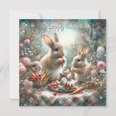 Schattige pastelkonijn paaspicknick Christelijk Feestdagenkaart (Voorkant)