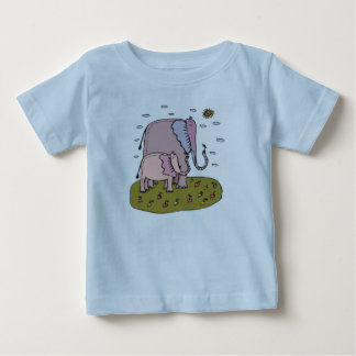 schattige pastelmammie en baby-olifant die fruit e