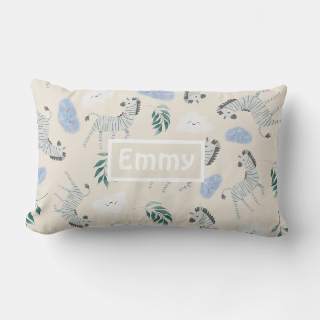 Schattige pastelsafari monogrammen crèmeroze kussen (Voorkant)